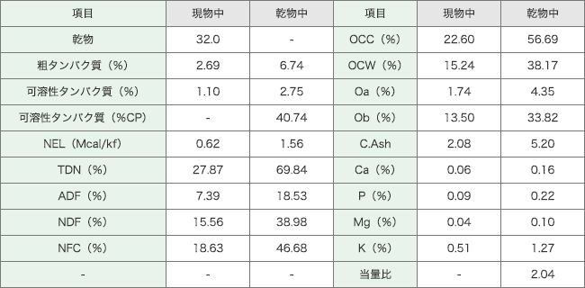 トウモロコシサイレージの分析値